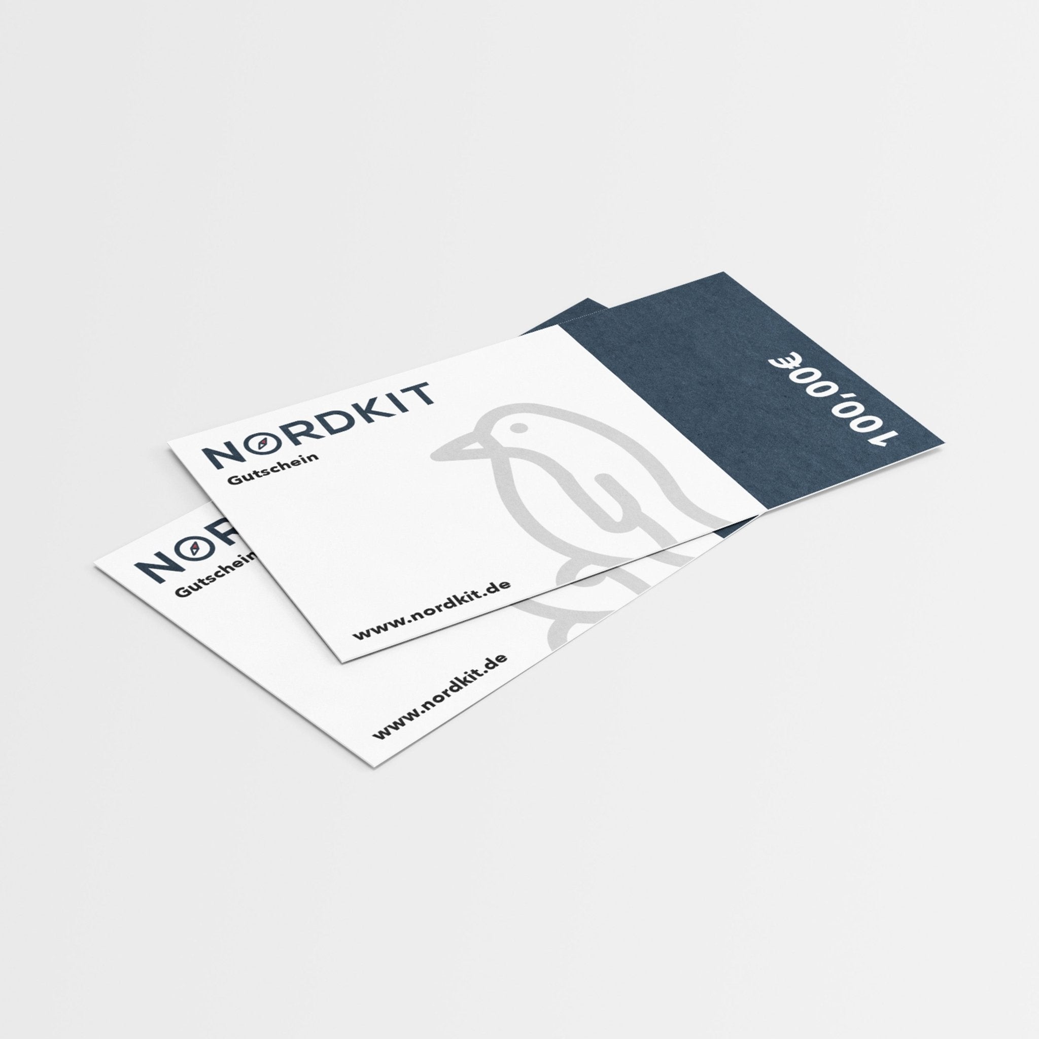 Nordkit Geschenkgutschein im Wert von 100 Euro mit Nordkit-Logo und minimalistischem Design