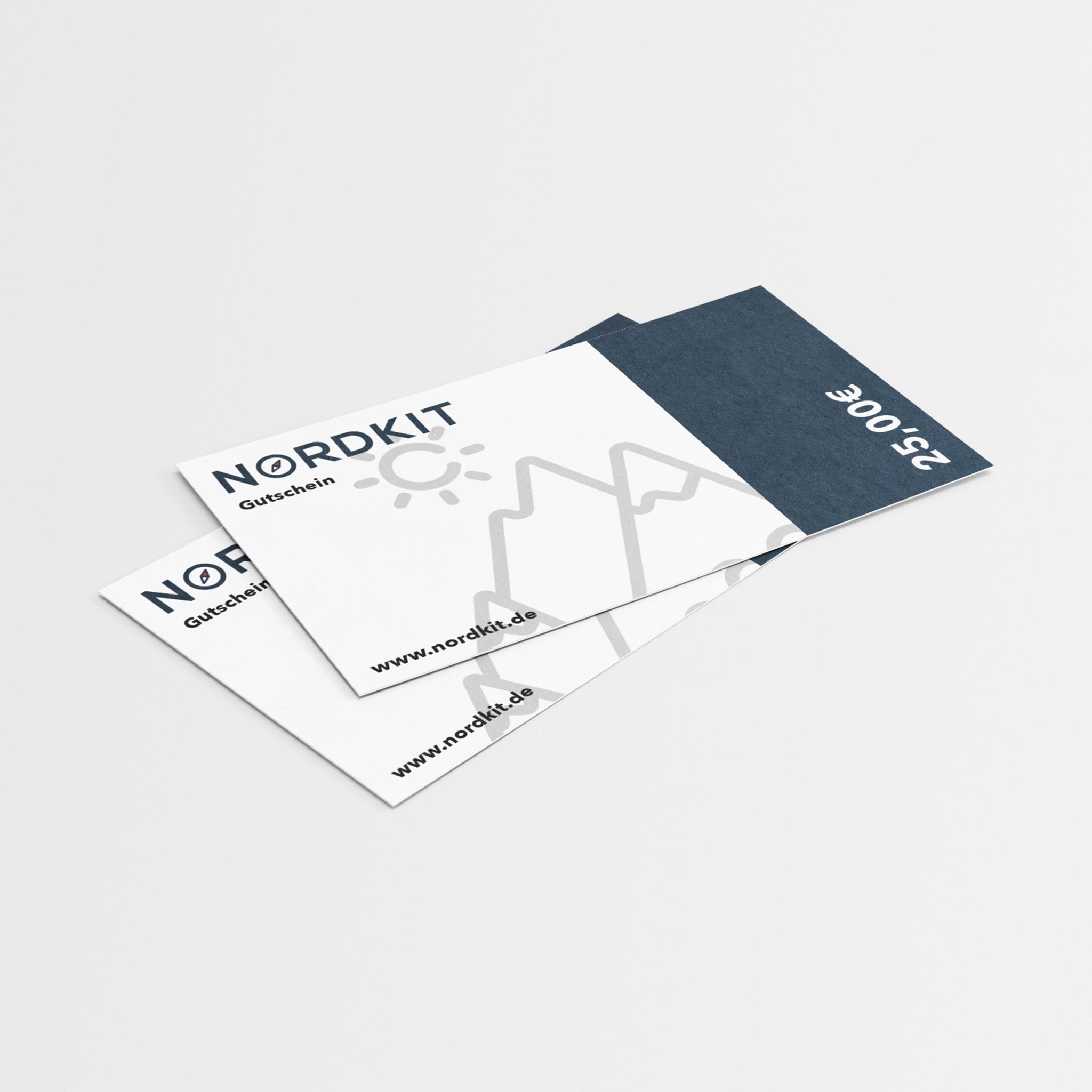 Nordkit Geschenkgutschein im Wert von 25 Euro mit Nordkit-Logo und minimalistischem Design